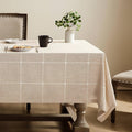 Grid Embroidered Hemmed Tablecloth 60x84 in - Heavy Linen Farmhouse