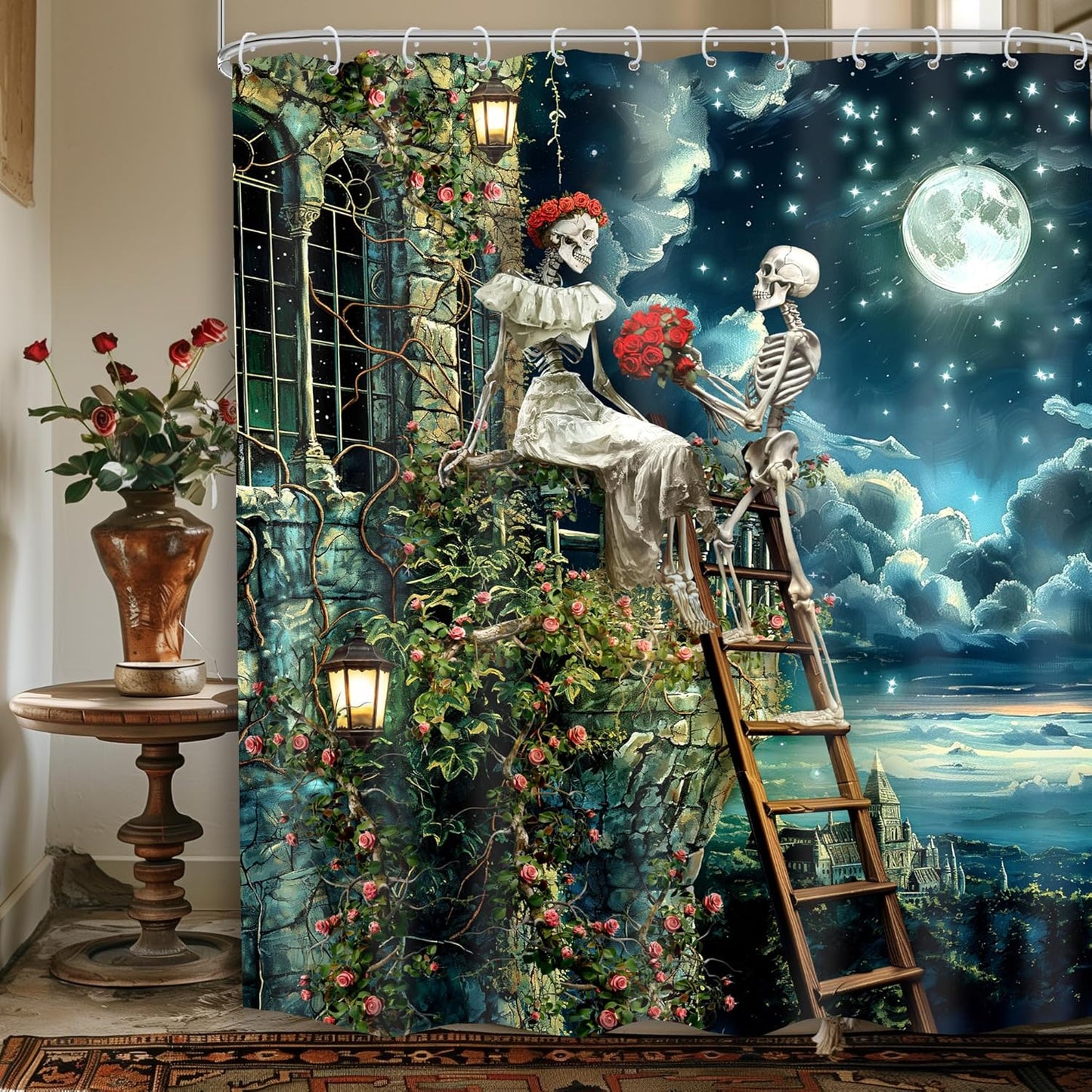 Romantic Gothic Skull Shower Curtain