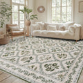 Olive Green Area Rug for Living Room 5x7 - Machine Washable Floral