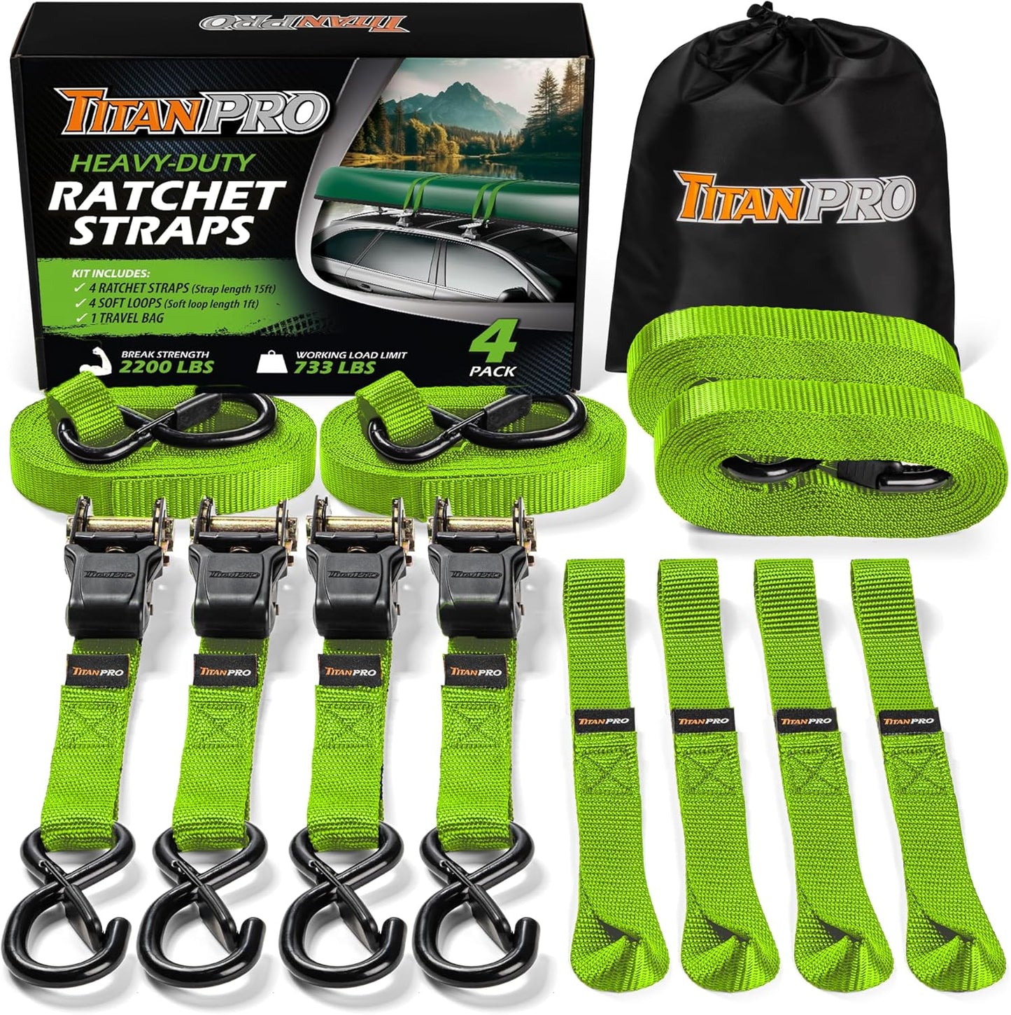 TitanPro Heavy Duty Ratchet Straps for Secure Cargo Transport
