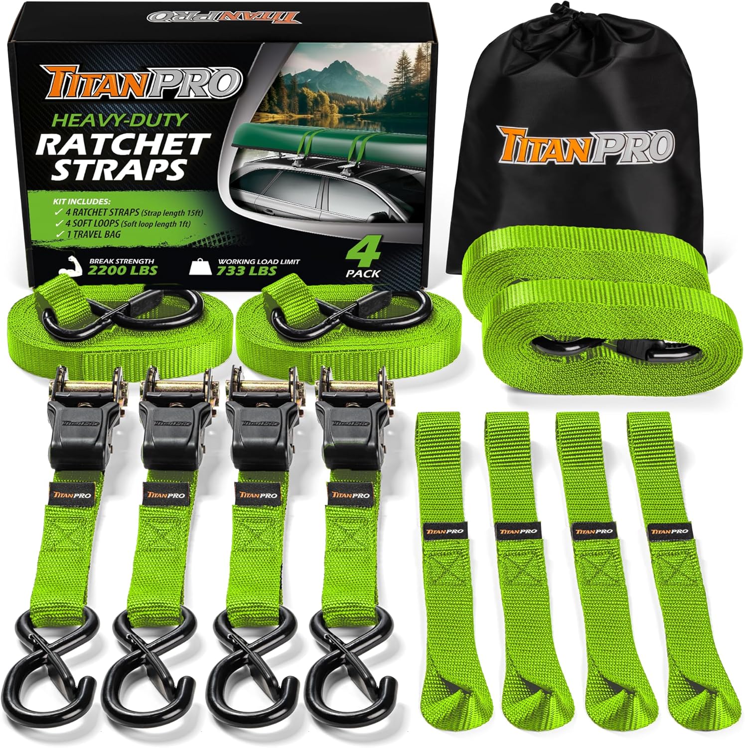 TitanPro Heavy Duty Ratchet Straps for Secure Cargo Transport