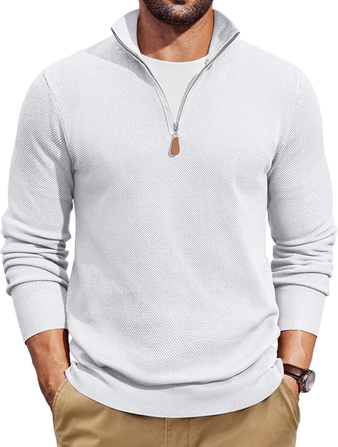 COOFANDY Men's Quarter Zip Pullover Dress Slim Fit Sweater