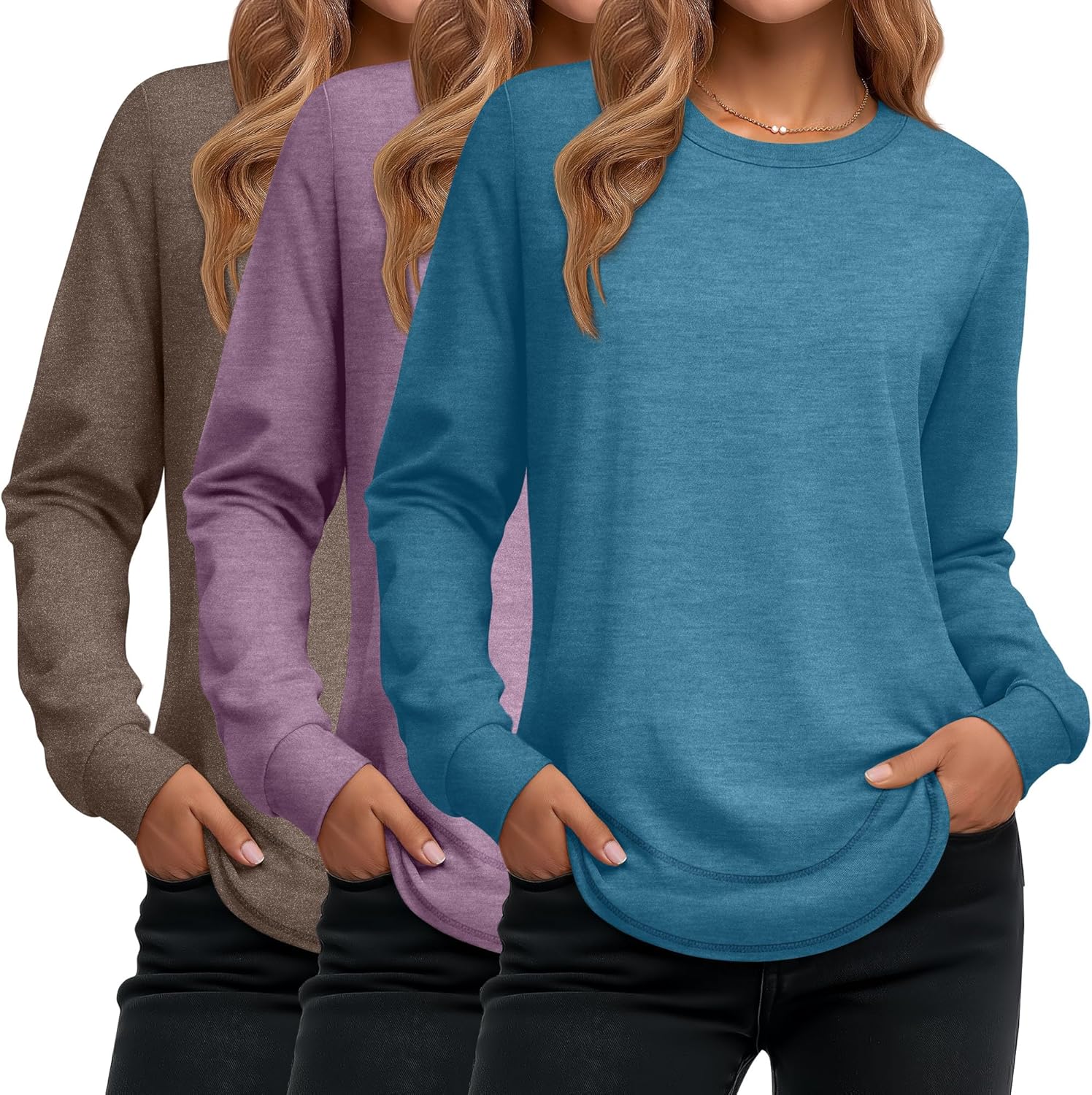 Ficerd 3 Pack Women's Long Sleeve Shirts for Casual Style