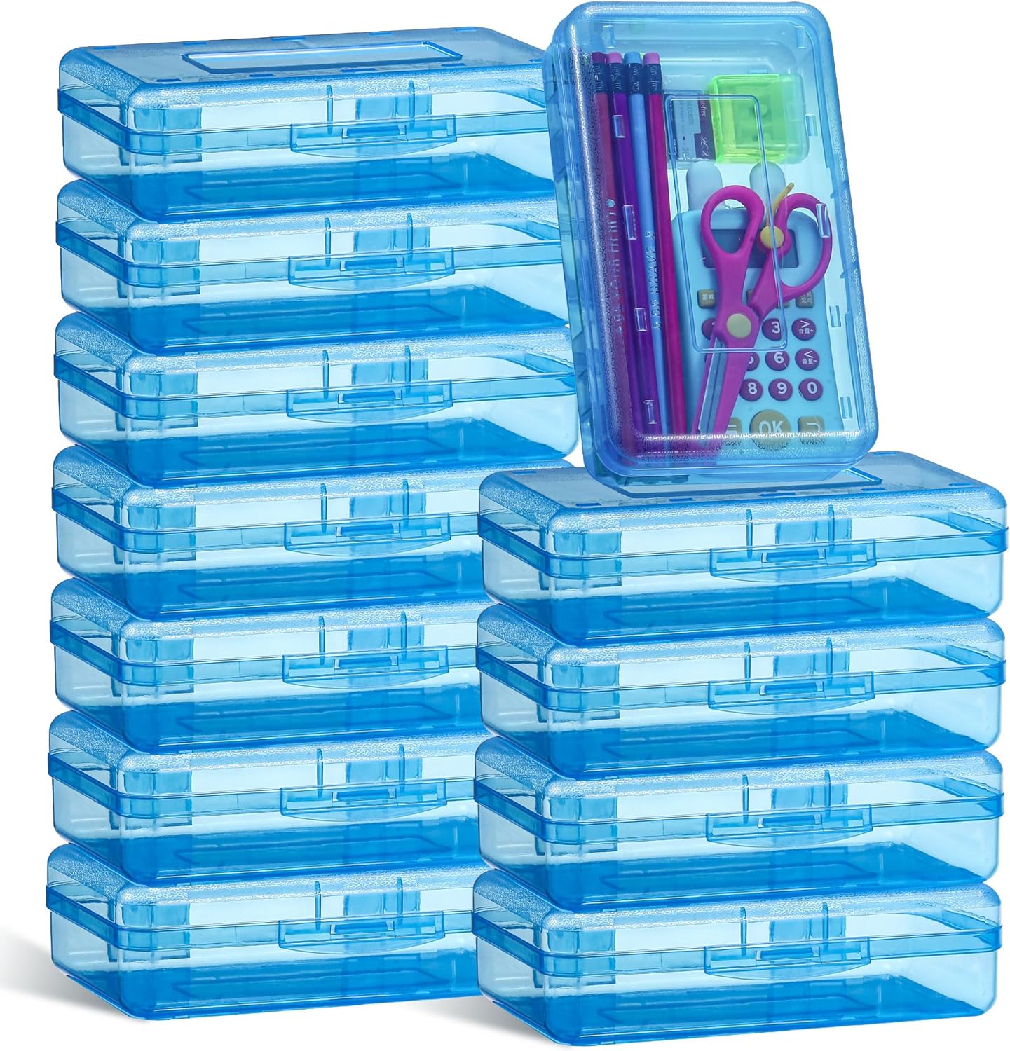 Leelosp 12 Pack Clear Pencil Boxes for School Supplies
