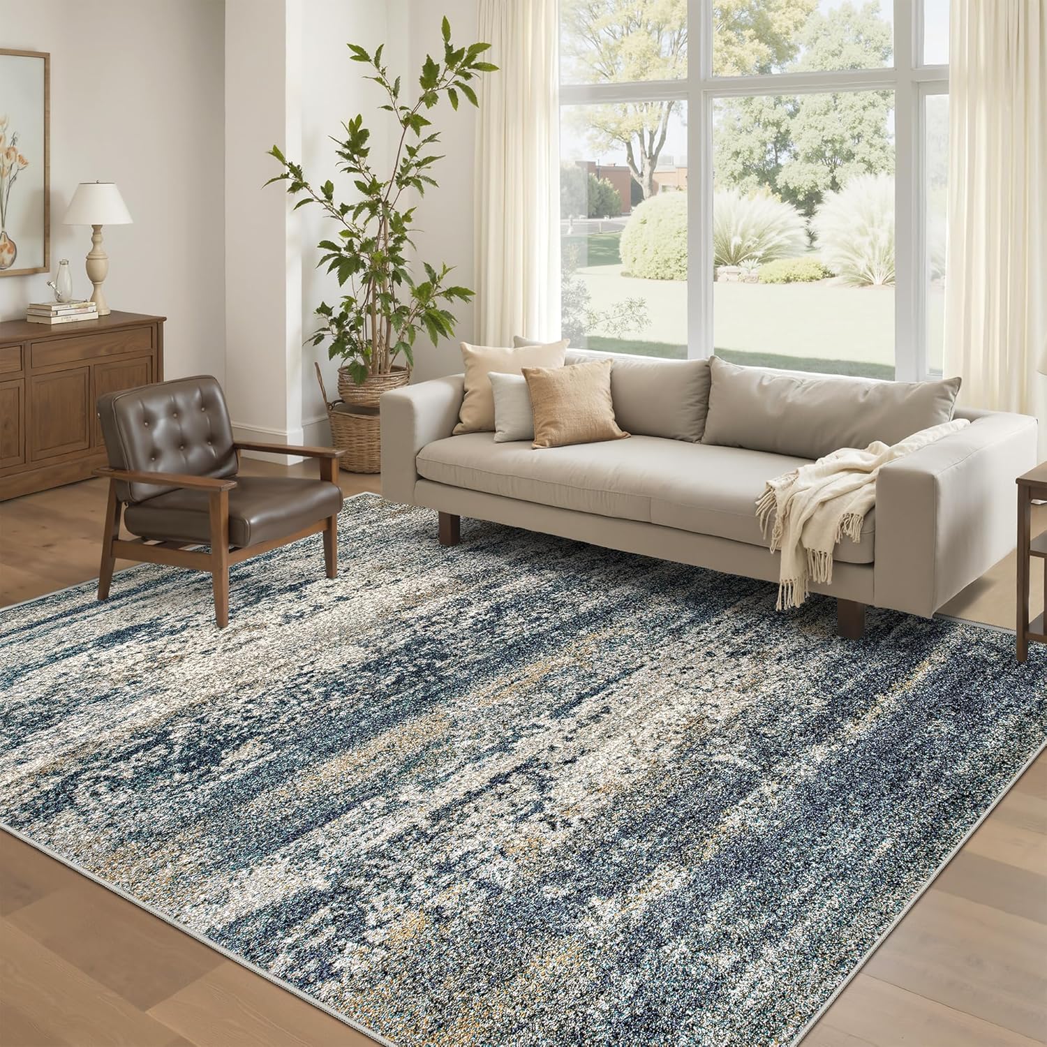 Washable Area Rug 6x9 with Anti-Slip Backing for Living Room