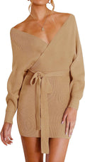 ZESICA Women's Fall Long Batwing Sleeve Wrap V Neck Sweater Dress Size