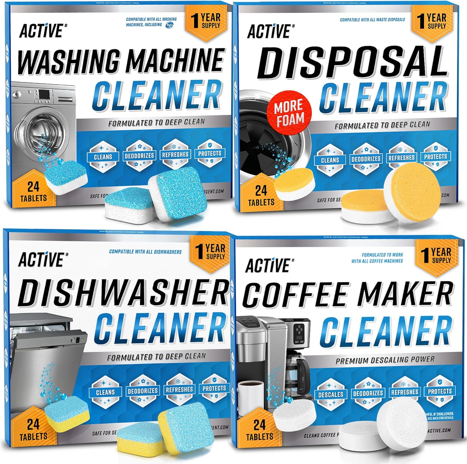 ACTIVE Washer Dishwasher Disposal & Coffee Cleaner Tablets - 96 Tabs
