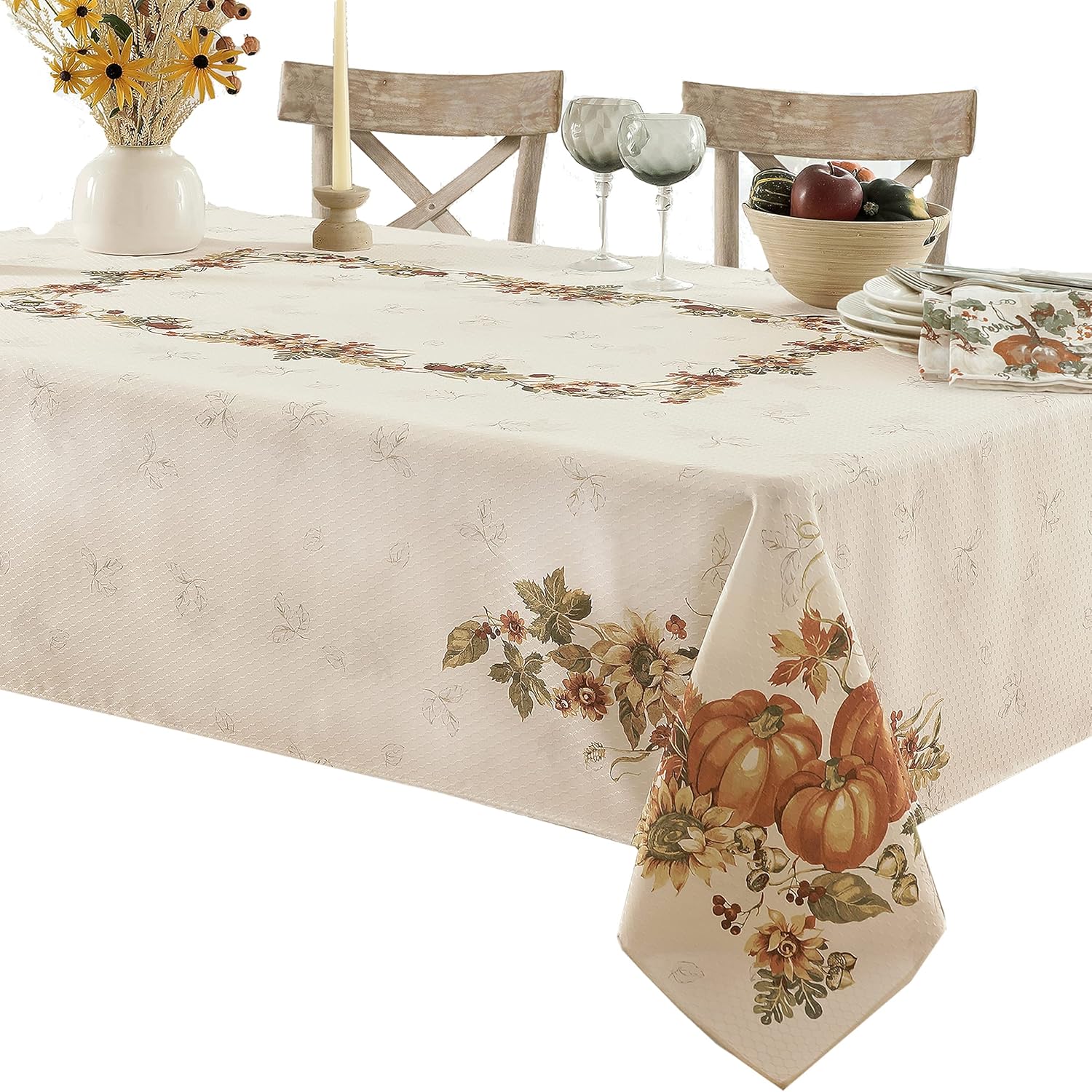 Lintex Stockbridge Pumpkin Harvest Tablecloth for Thanksgiving