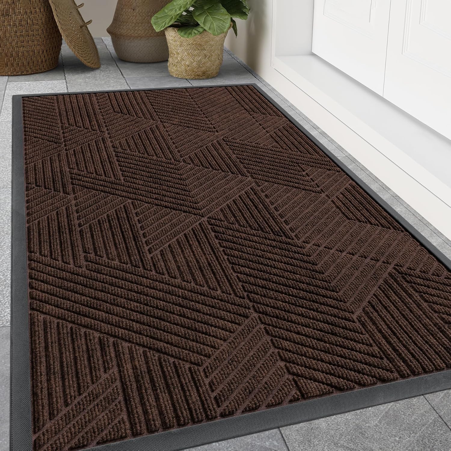 Smiry Heavy Duty Natural Rubber Doormat for Indoor Outdoor Use