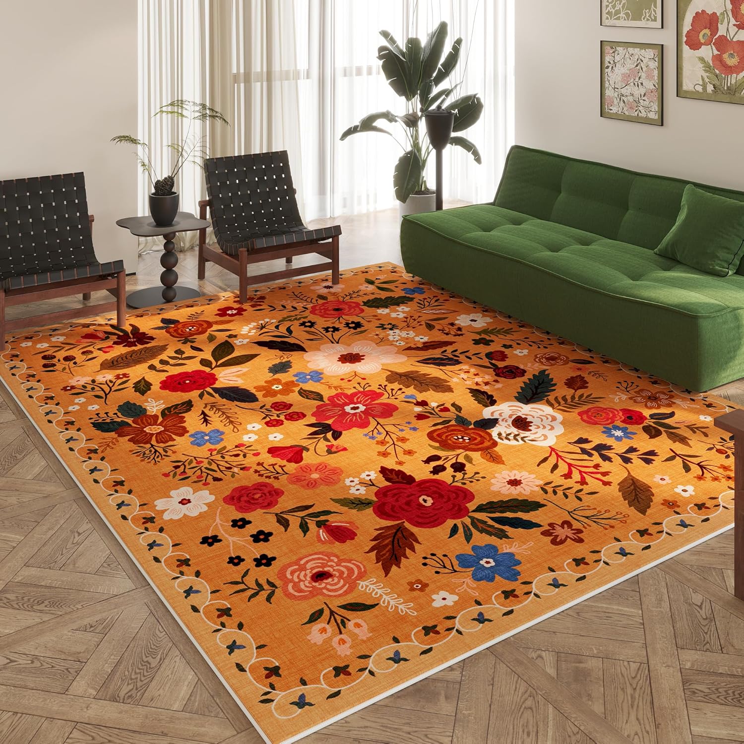 Boho Area Rug 8x10 for Living Room Clearance - Vintage Floral