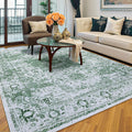 Soft & Fluffy Green Floral Rug - Non Slip Indoor Accent