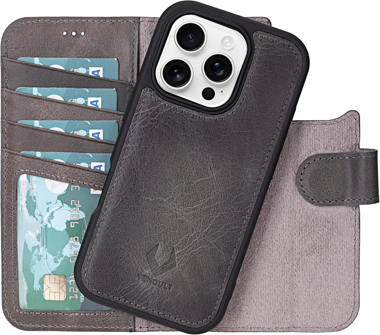 VENOULT 2-in-1 Wallet Case for iPhone 16 Pro, RFID Blocking, Leather