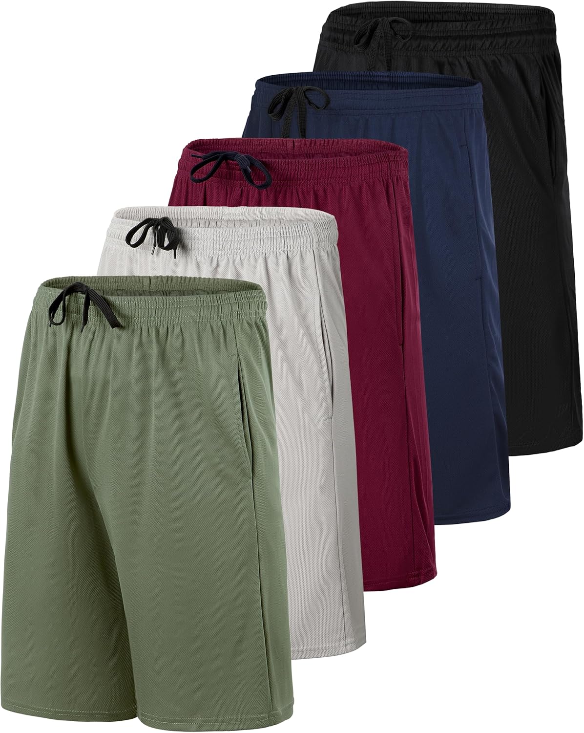Real Essentials 5 Pack Mens 9in Mesh Shorts for Activewear