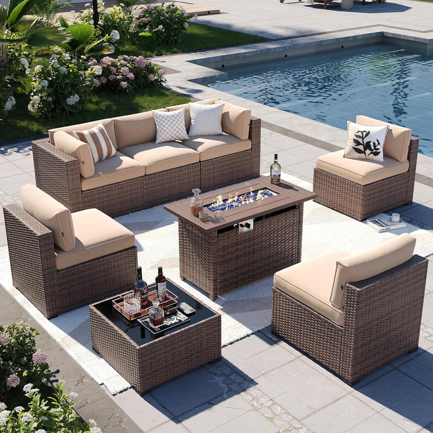 Aoxun Patio Furniture Sets with 44ft' Firepit for Outdoor Comfort