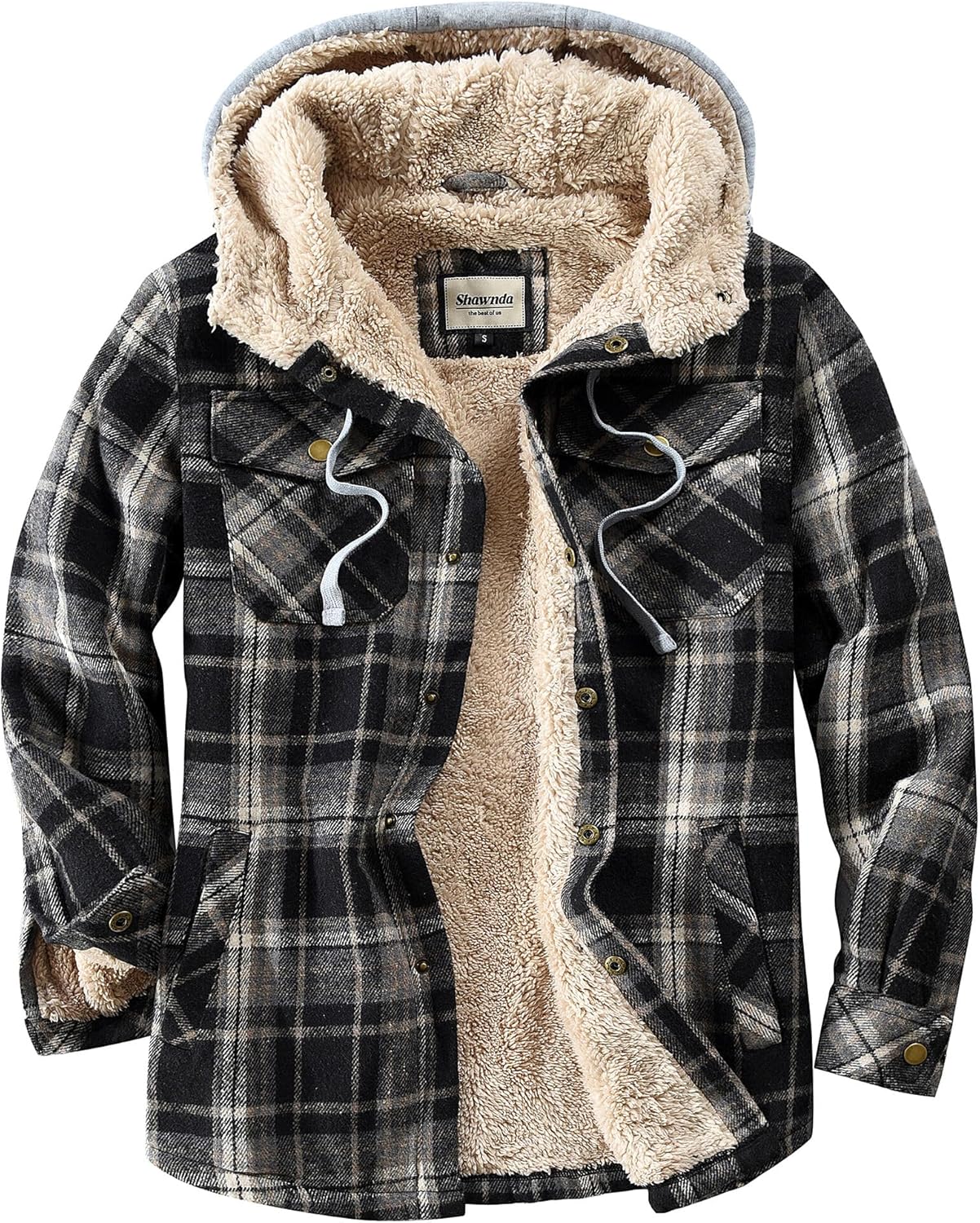 Shawnda Men's Sherpa Hooded Flannel Jacket for Cold Days