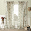 Green Farmhouse Curtains 90 in Length Sage Greyish Green Floral Drapes