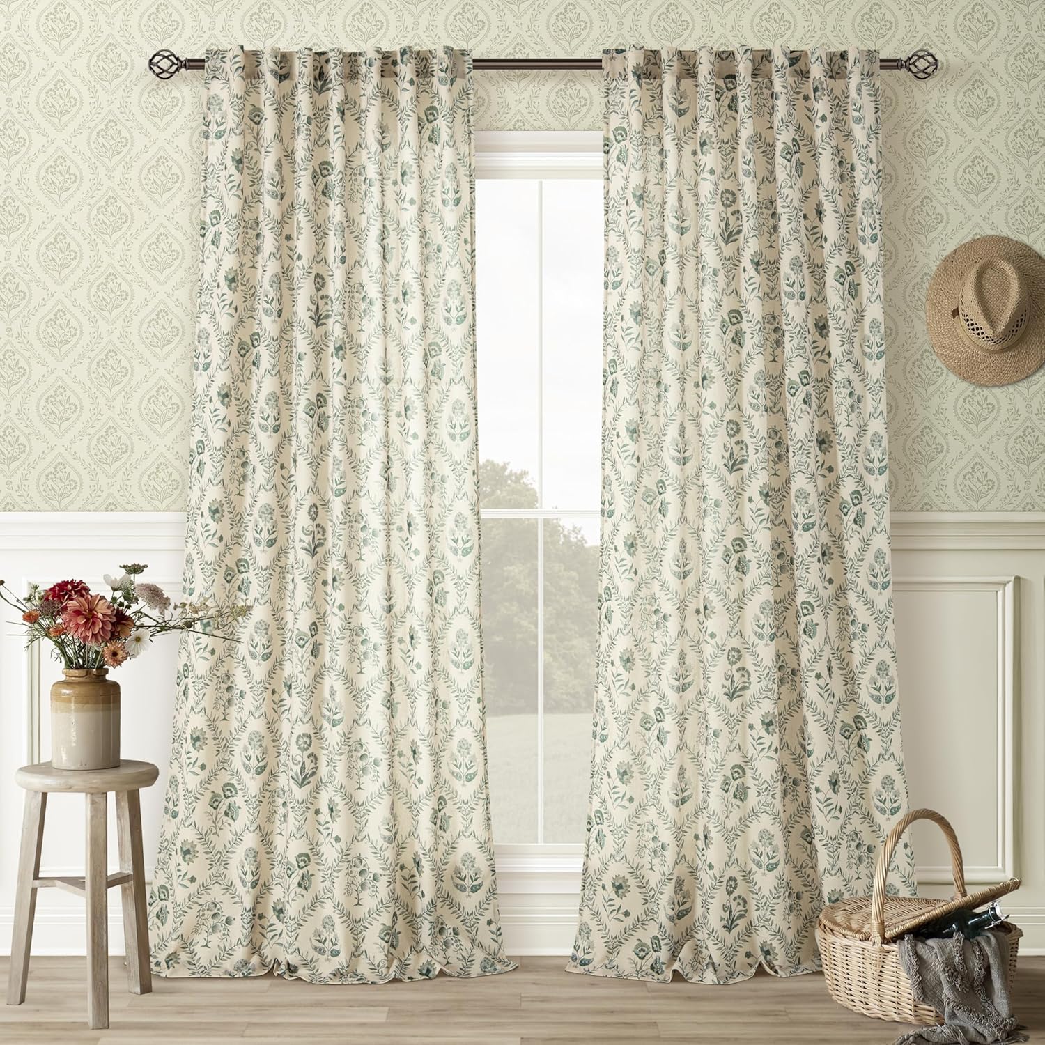 Green Farmhouse Curtains 90 Inch Length for Cozy Living Spaces