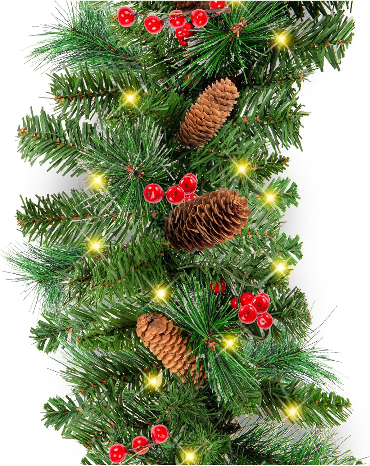 9ft Pre-Lit Holiday Christmas Garland with LED Lights and Decor
