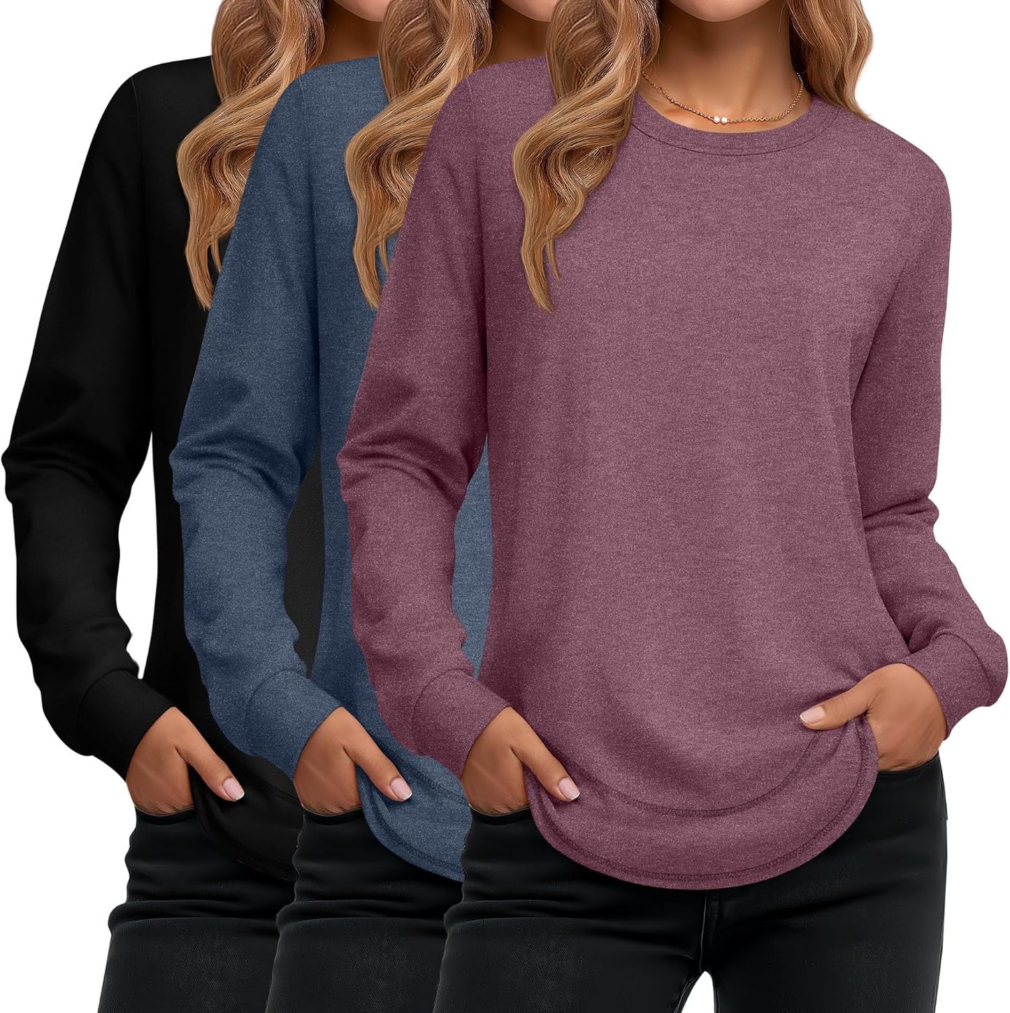 Ficerd 3 Pack Women's Long Sleeve Shirts for Casual Style