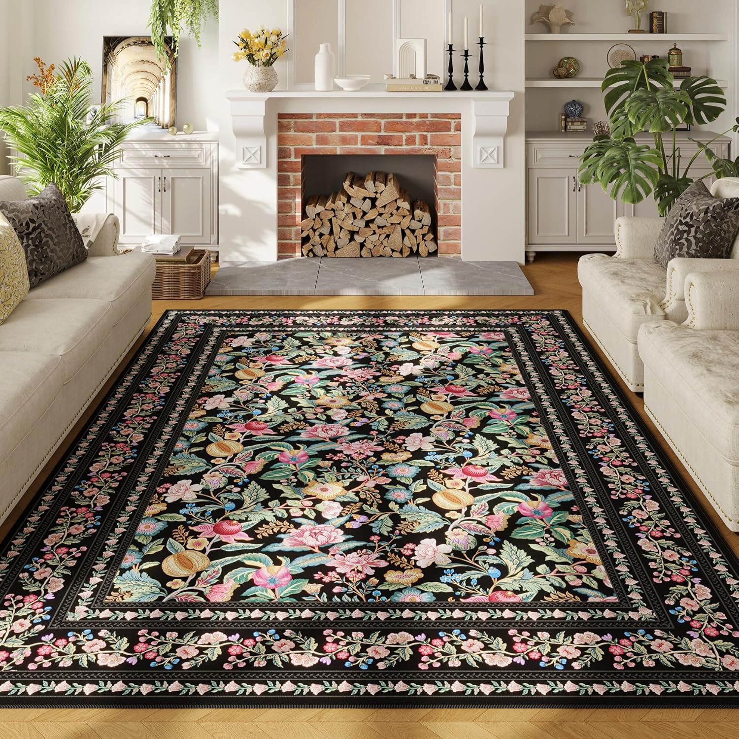 Vintage Floral Area Rugs 8x10 for Living Room Clearance
