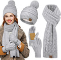 Women Winter Beanie Hat Scarf Gloves 3-in-1 Set - Warm Fleece Lined