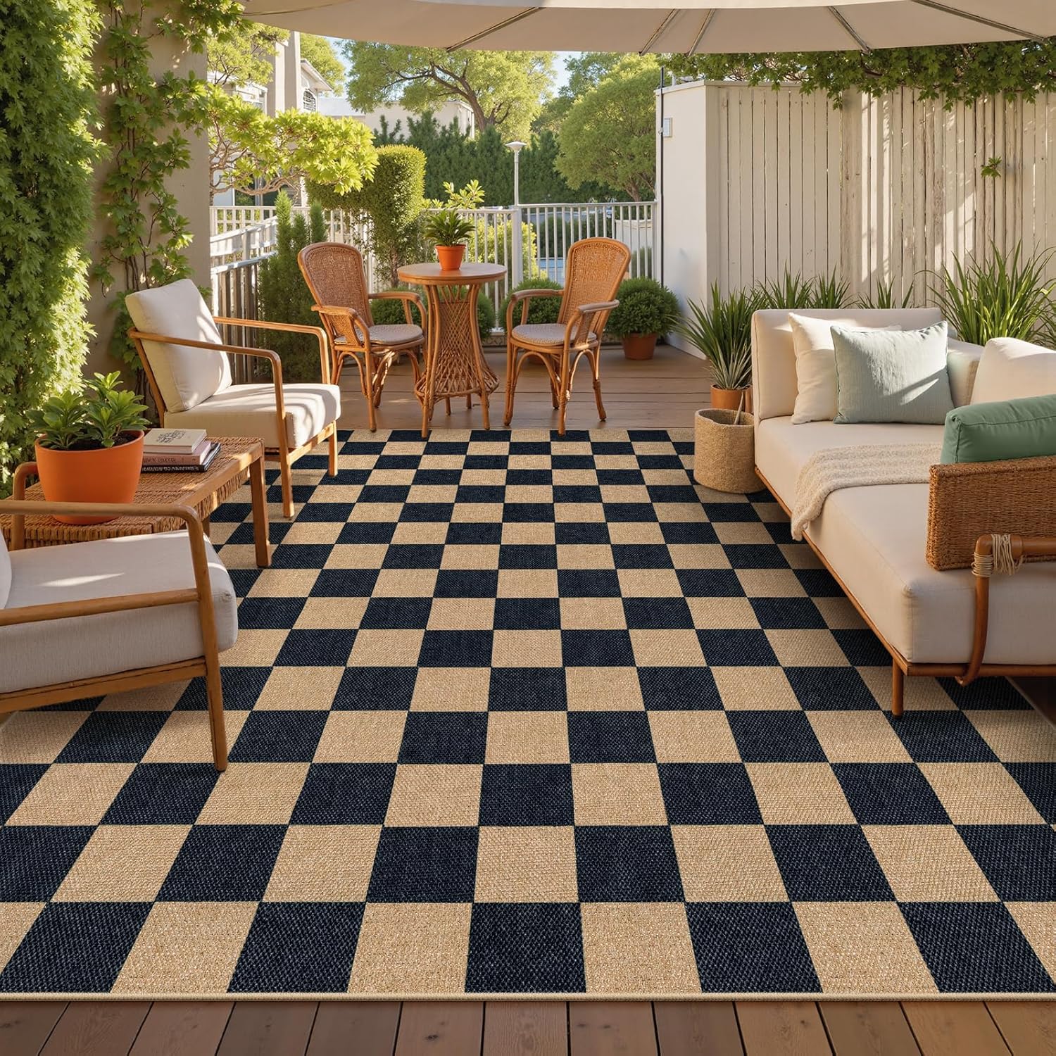 Lahome Checkered Easy Jute Rug for Indoor Outdoor Spaces