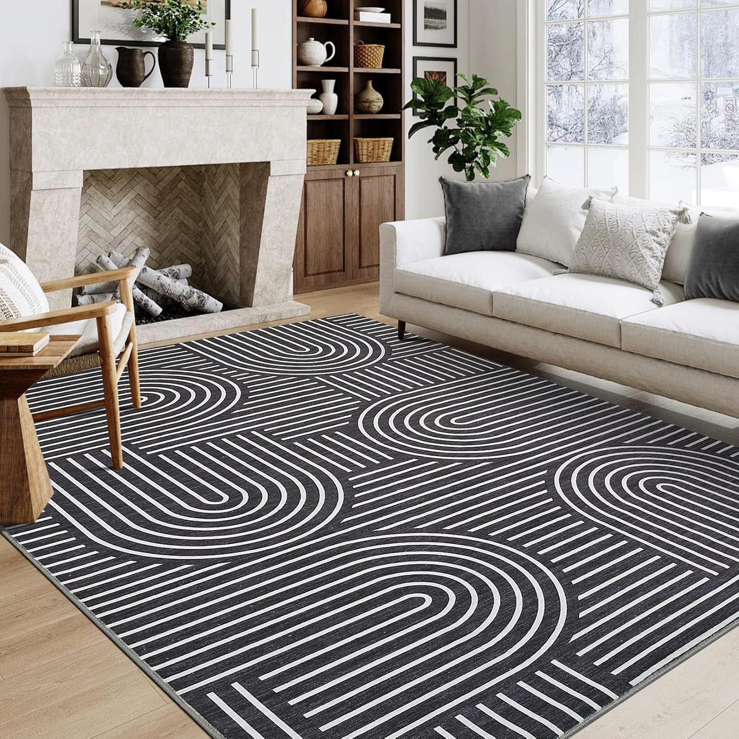5x7 Washable Area Rug for Living Room with Unique Rainbow Design