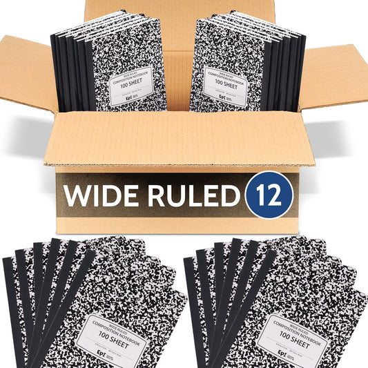 12 Pack EPI Marble Hardcover Composition Notebooks - Durable & Stylish!
