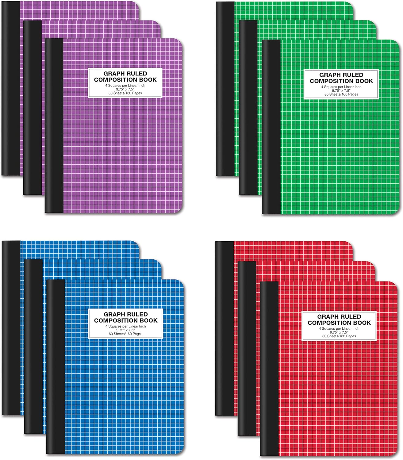 12 Pack Quad Ruled Composition Notebooks - Organize Smarter