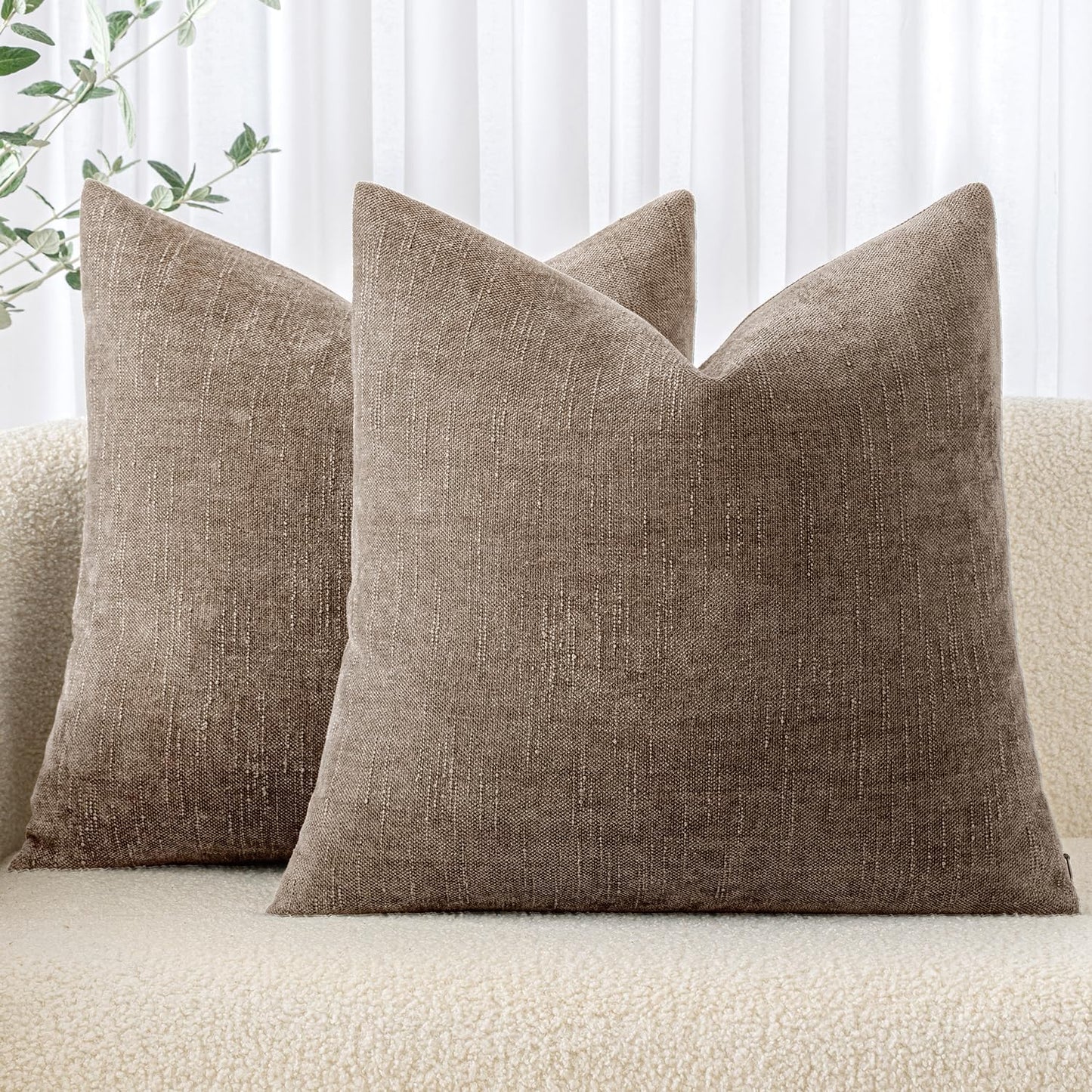 MIULEE 26x26 Inch Euro Sham Chenille Throw Pillows Set of 2