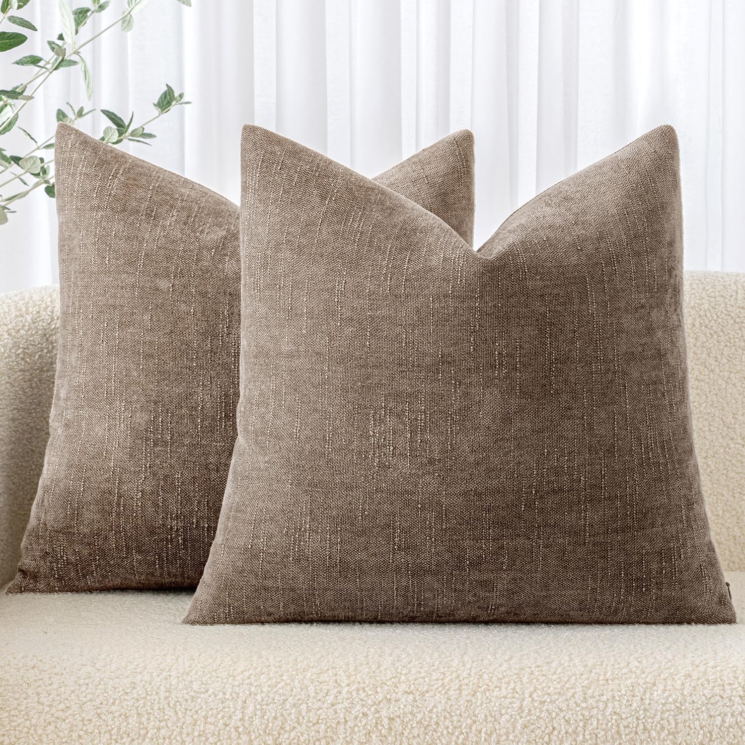MIULEE 26x26 Inch Euro Sham Chenille Throw Pillows Set of 2