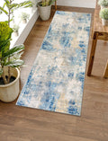 Modern Abstract Blue Bathroom Rug 2x6 Runner - Soft Washable Accent