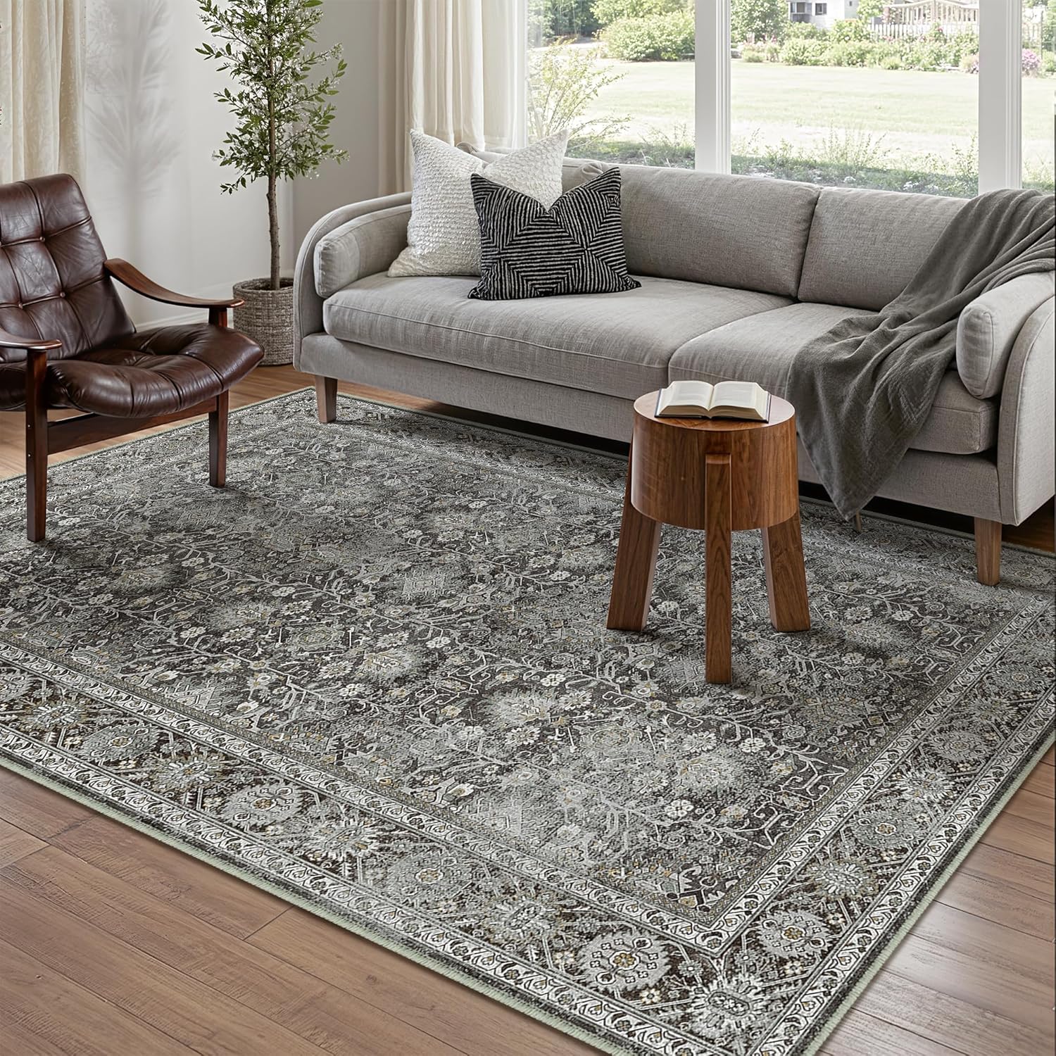 Vintage Area Rug 4x6 for Entryway and Living Room Decor