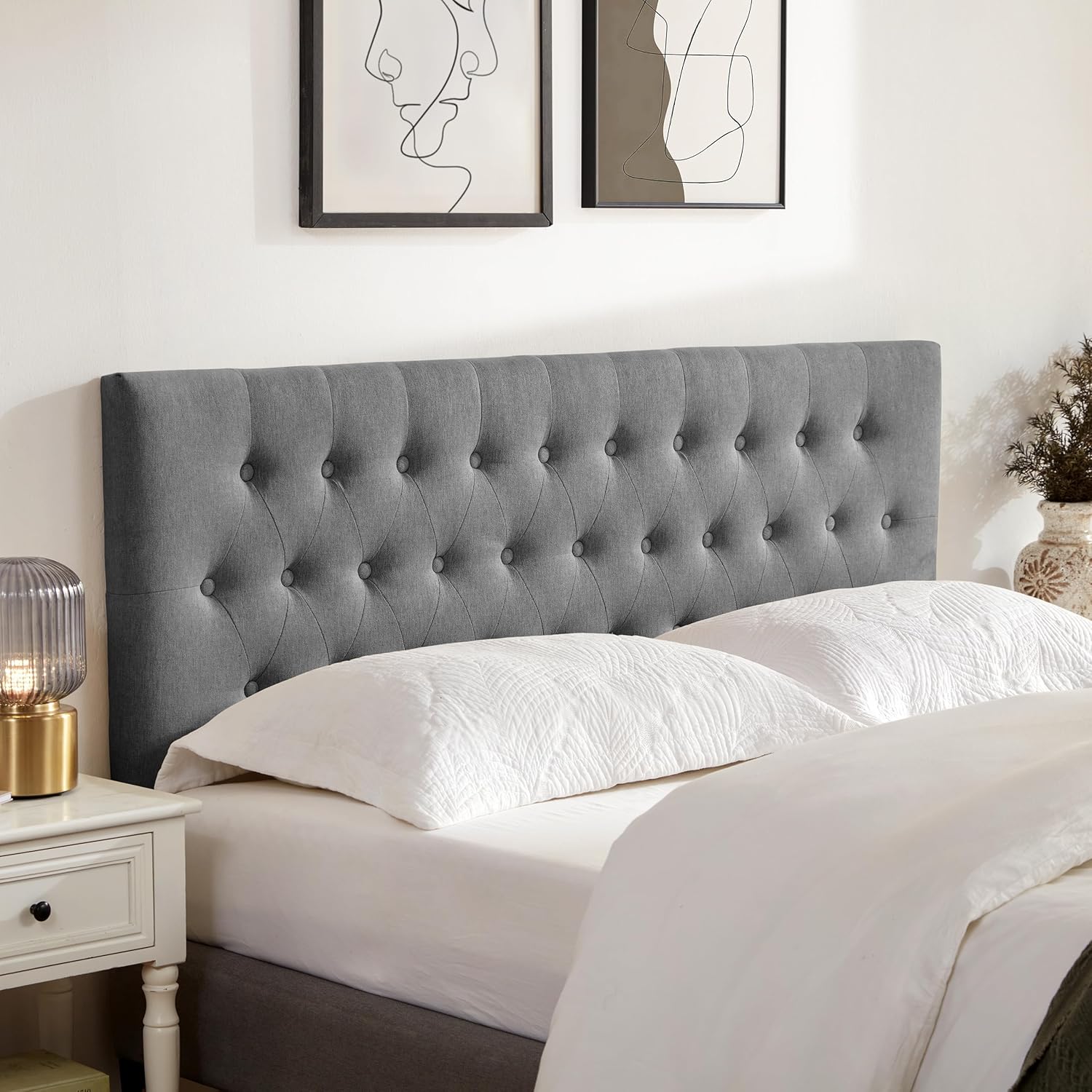 Tufted Upholstered Headboard Queen Size with Adjustable Height
