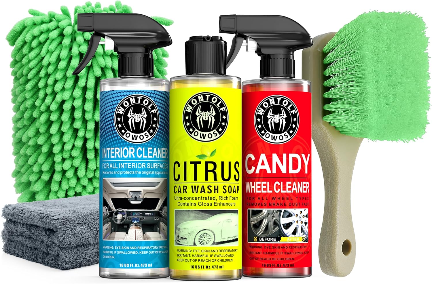 Car Wash Kit with Soap, Interior Cleaner, and Wheel Cleaner