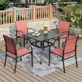 5 Pieces Patio Table and Chairs Set for 4 - Durable Red Textilene