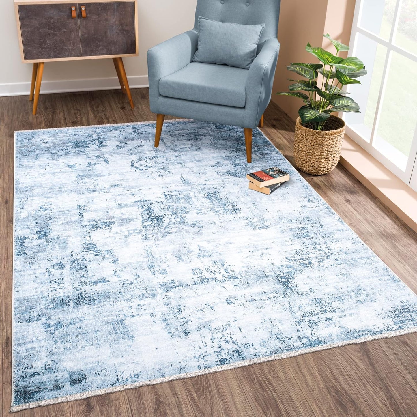 Caria Washable Non-Slip 9x12 Rug - Blue/Gray Modern Design