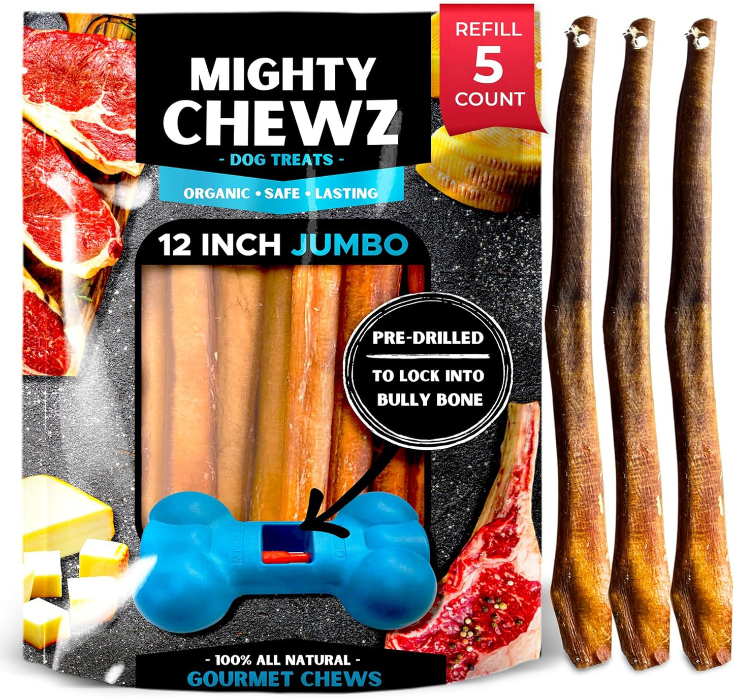 12 Jumbo Bully Sticks 5 Pack Refill for Safe Chewing Fun