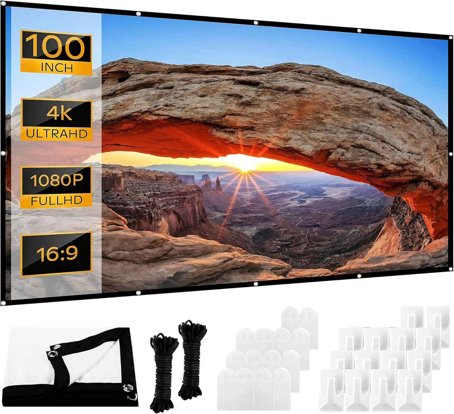 Portable 100 Outdoor Movie Screen, 4K HD, Anti-Crease, Double-Sided Projection