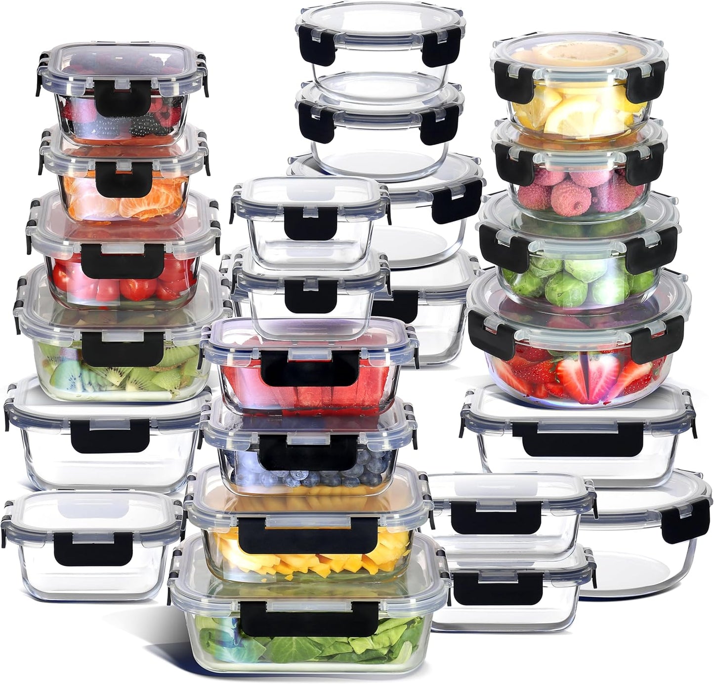 EATEX 48pc Glass Storage Containers with Lids for Meal Prep