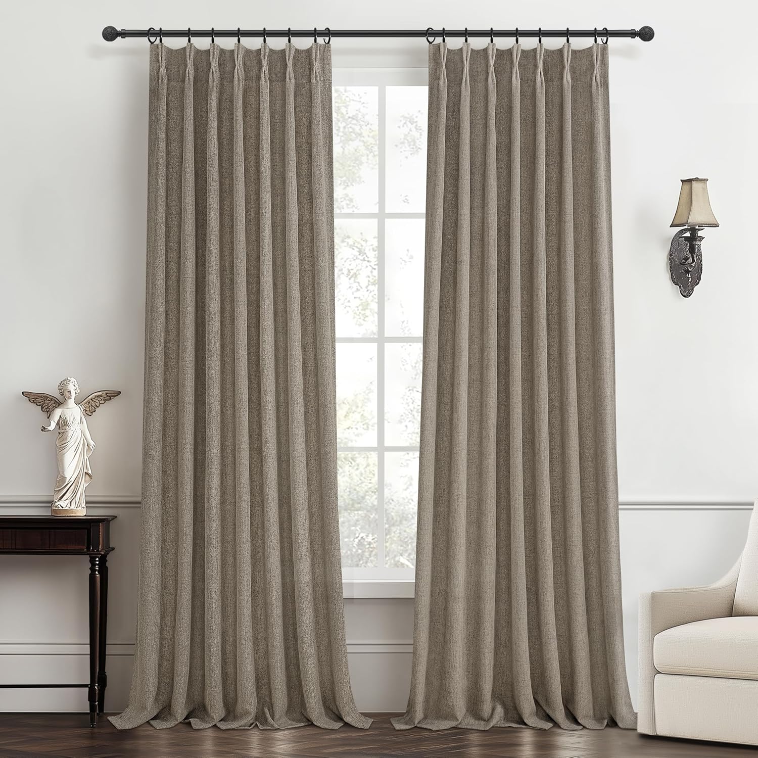 Dark Flax Pinch Pleated Curtains for Elegant Home Decor