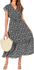Women Summer Bohemian White Wrap Midi Dress - Lightweight Ruffle