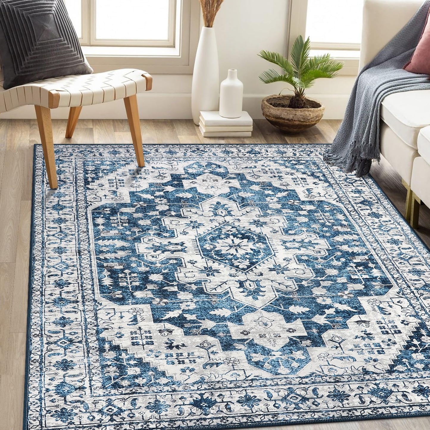 Moynesa Ultra-Thin Washable Area Rug - Vintage Blue 5x7 Mat