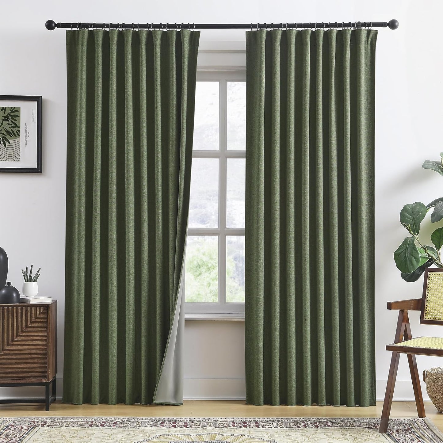 Olive Green Linen Blackout Curtains for Stylish Home Decor