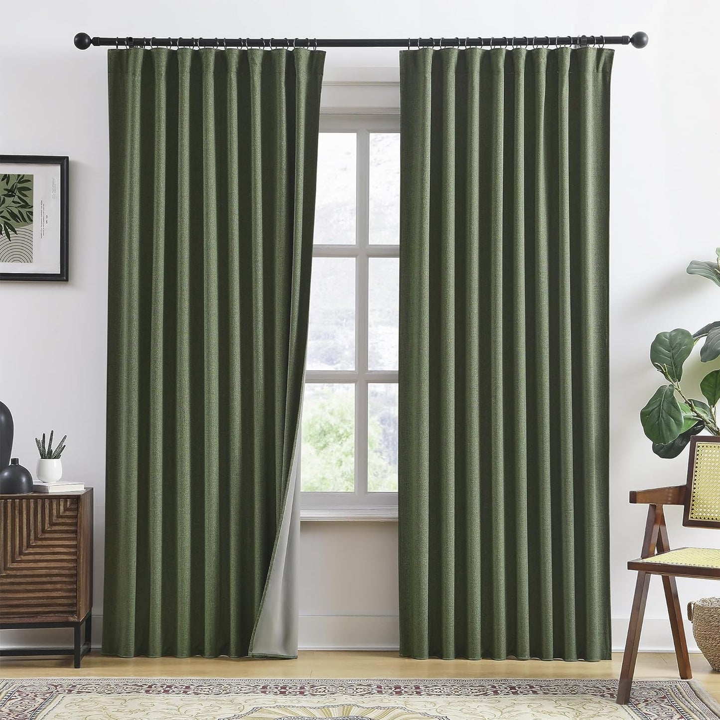 90 Inch Long Linen Blackout Curtains Set for Modern Decor