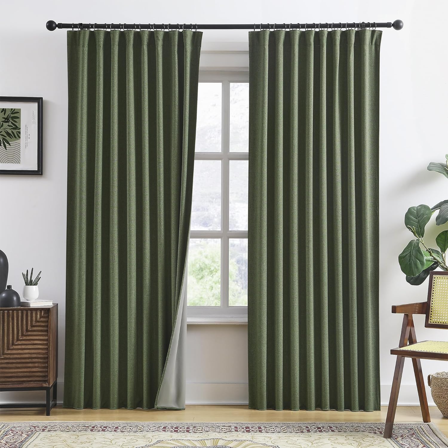 90 Inch Long Linen Blackout Curtains Set for Modern Decor