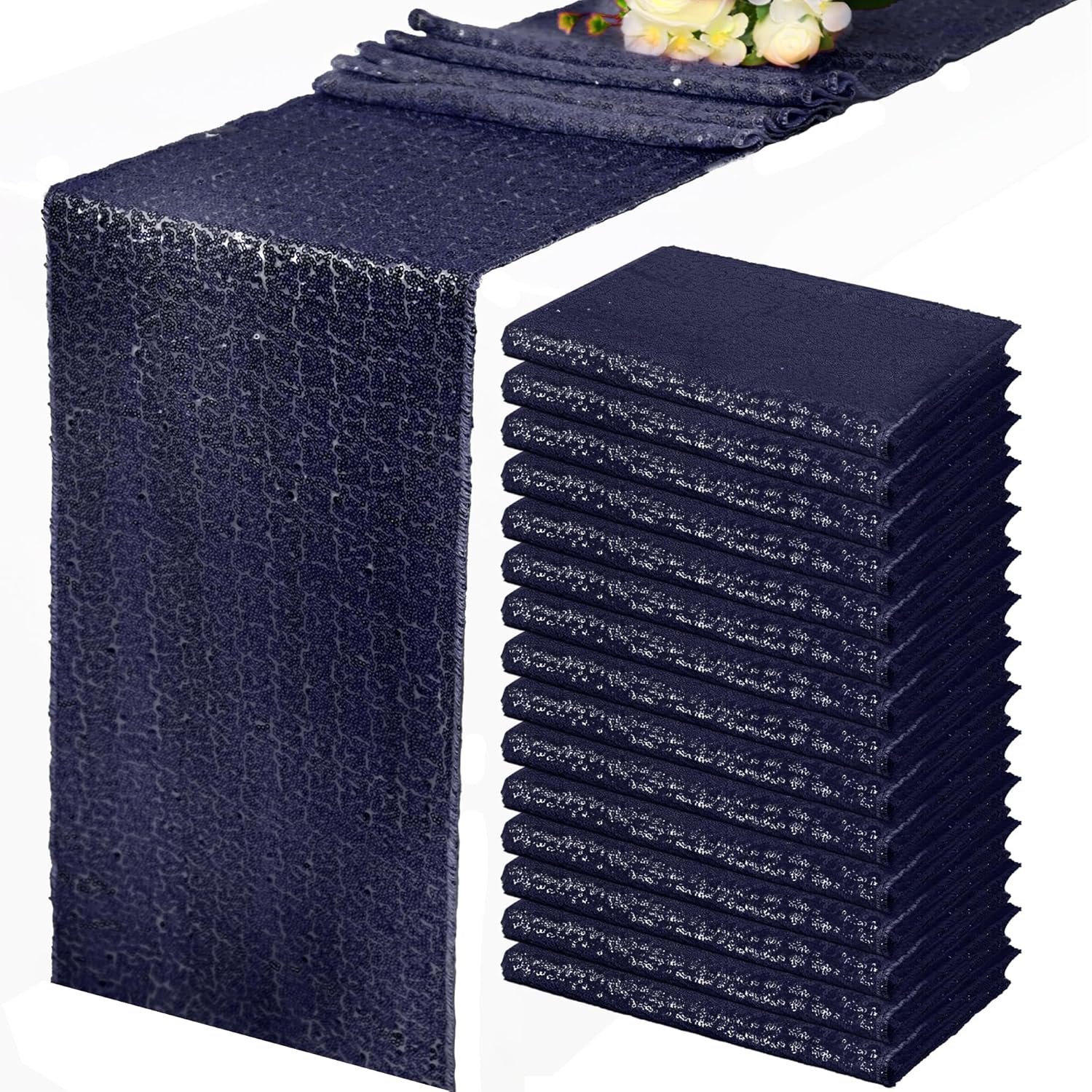 15 Pack Navy Blue Sequin Table Runners for Elegant Events