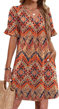 Women Ruffle Short Sleeve V Neck Summer Dress with Pockets - Casual