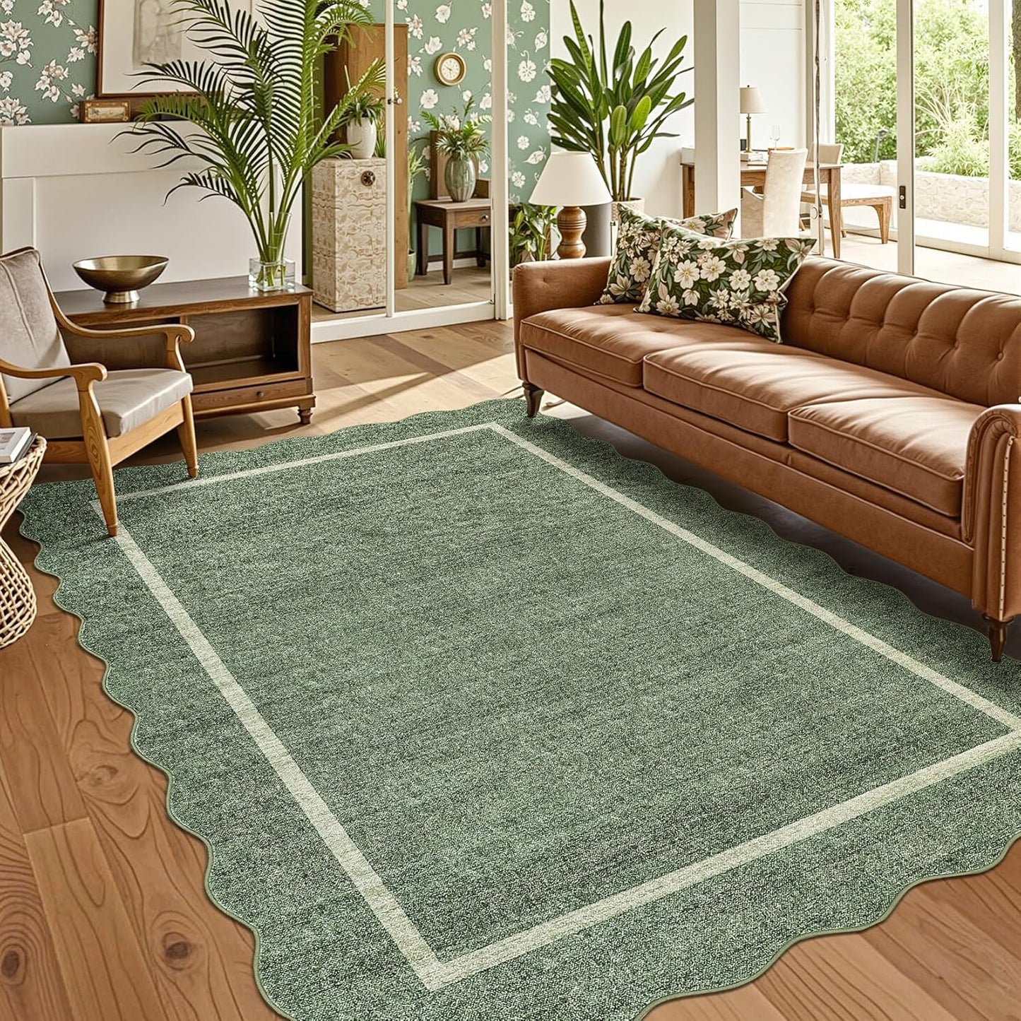 GarveeHome Scalloped Washable Rug 5x7 for Living Room Comfort