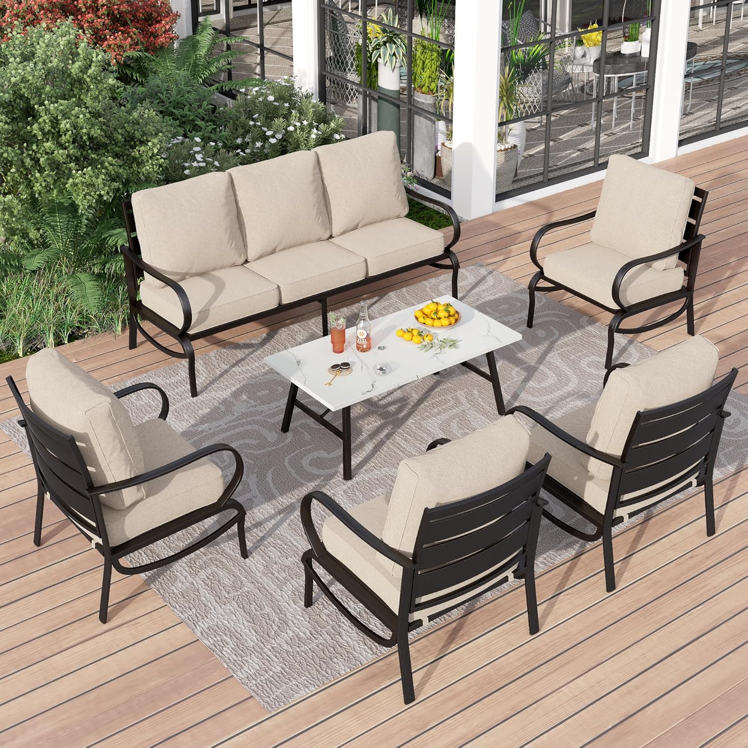 PHI VILLA 6 Piece Patio Furniture Set for Outdoor Comfort